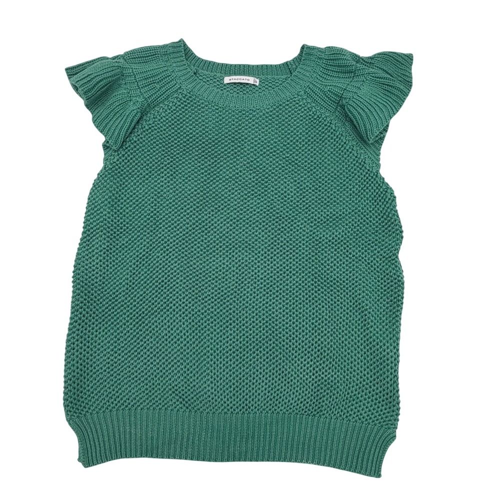 Staccato Green Ruffle Cap Sleeve Knit Sweater Top 53422 Size M